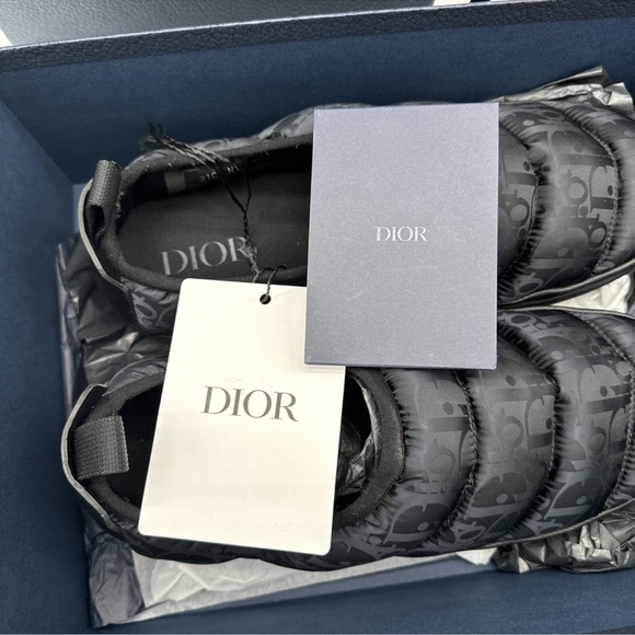 Mens Size 44 Dior Black Oblique Snow Slippers W/ Box Booklet Dust Covers Quilted - Picture 8 of 12